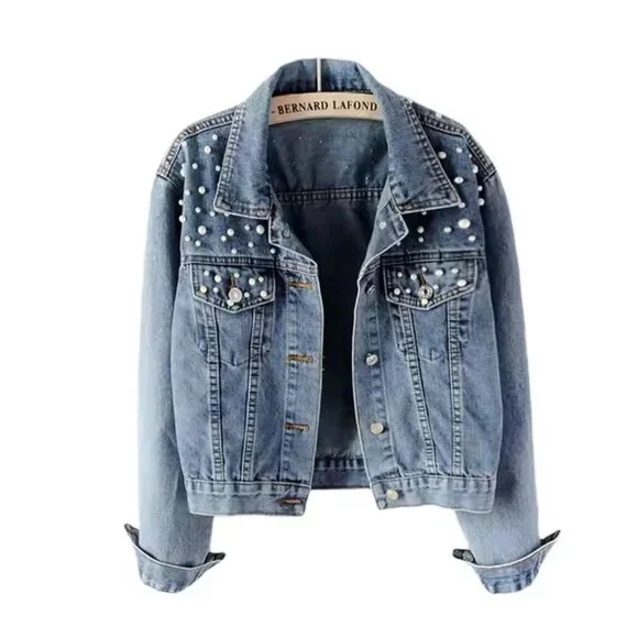 Pearl Embellished Denim Jacket - Picture 1 of 4